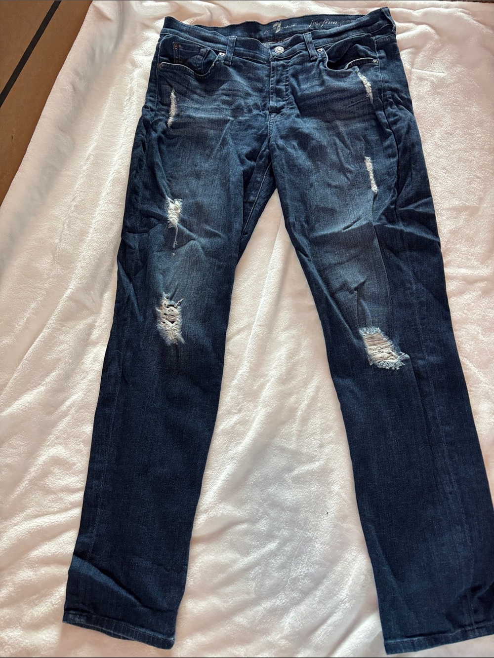 7 For All Mankind Dark Blue Distressed Skinny Jeans